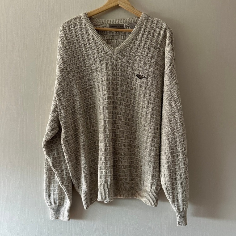 Vintage Cypress Links Knit V-Neck Sweater Mens Size Large Beige Golf Made In USA